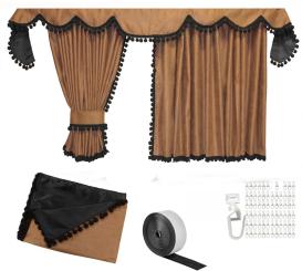 Gardinen für MP5 MP4 ACTROS L ab 2024 braun - schwarz Pompoms / Kugel