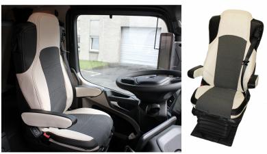 Sitzbezug aus Kunstleder NUR Fahrerseite für Actros MP4 und MP5  beige - schwarz, ohne Logo