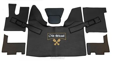 Kunstlederfußmatten mit Sitzsockel für DAF XF 106 ab 07/2017 schwarz - glatt, großes Logo