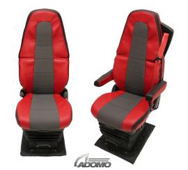 Sitzbezüge aus Kunstleder für Volvo FH4 und FH5 schwarz-rot, Beifahrer ohne Armlehnen OHNE old skool