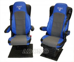 Lkw Sitzbezüge aus Kunstleder für Mercedes MP5 und MP4. Beifahrersitz klappbar 4 Arml. blau, Old Skool