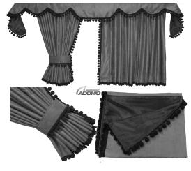 Gardinen für Actros MP 2/3 grau-schwarz, Pompoms/Kugel 