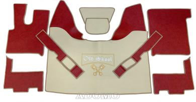 Kunstlederfußmatten mit Sitzsockel für DAF XF 106 ab 07/2017 rot - beige - glatt, großes Logo