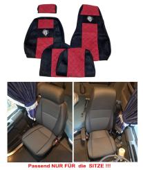 Lkw Sitzbezüge für Scania R ab 2010, klappbarer Beifahrersitz, schwarz-rot