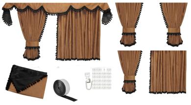 Gardinen für DAF XF106 XF105 braun - schwarz Pompoms / Kugel