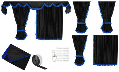 Gardinen für Volvo FH Aero FH5 ​​​​​​FH4 schwarz - blau Pompoms / Kugel