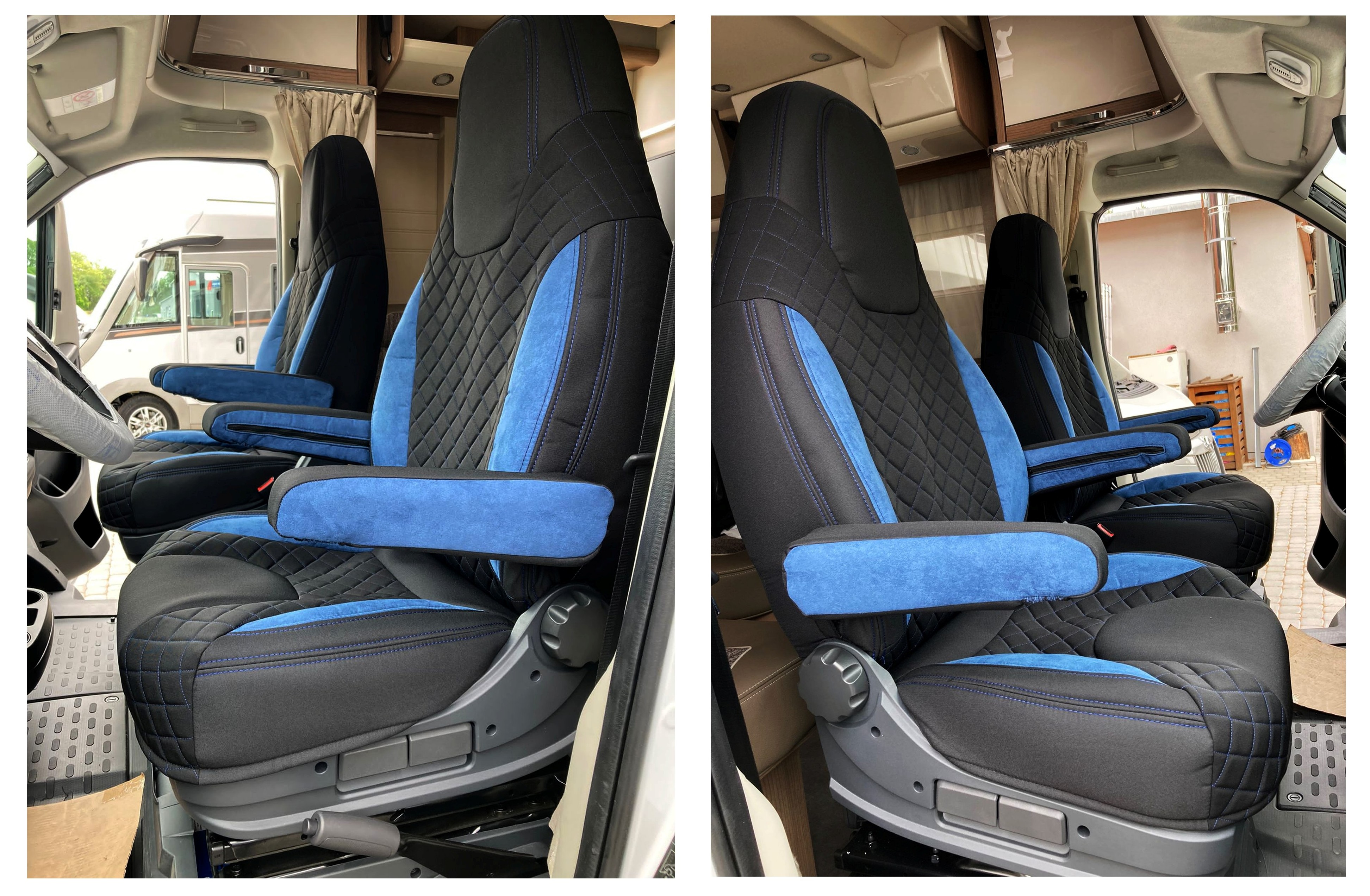 Adomo LKW-Shop, Wohnmobil Sitzbezüge für Fiat Ducato ab 2015, mit 4  Armlehnen, blau-schwarz