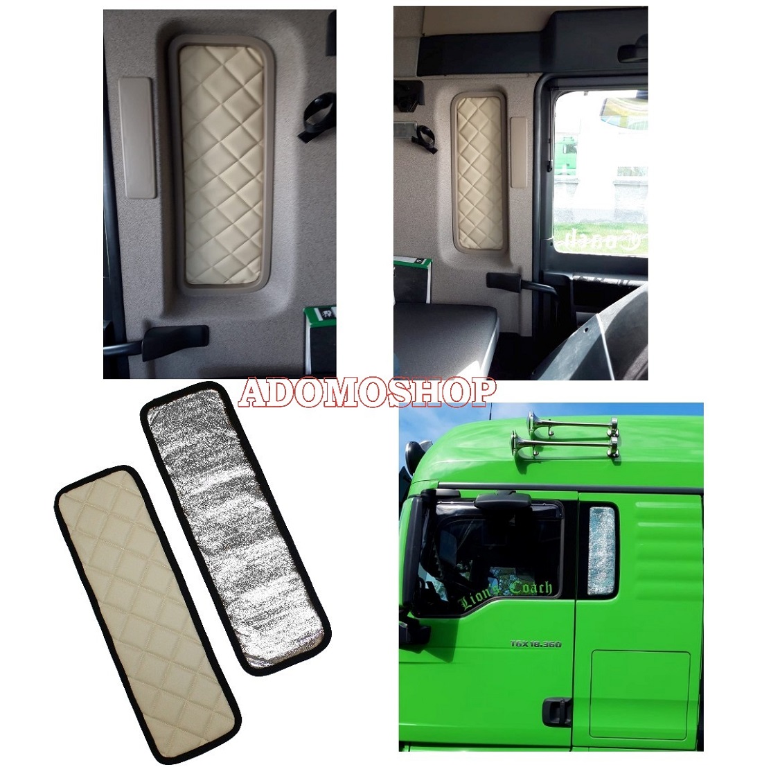 Adomo LKW-Shop, Abdeckung für Seitenfenster aus Kunstleder für MAN TGX,  TGA, TGS, TGL in beige-matt/Alufolie